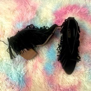 BEAST FASHION black fringe booties.